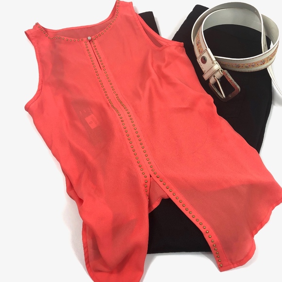 Renee C. Tops - Renee C. Orange Studded Back Sleeveless Top S NWT